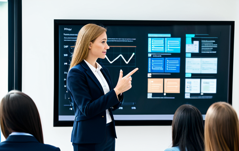 A professional female instructor, fully clothed in a modest business suit, confidently presenting complex yet clearly organized information on a transparent interactive display in a modern, brightly lit university lecture hall. Students, fully clothed in appropriate attire and professional dress, are actively engaged, showing understanding and focused attention. The scene emphasizes clarity and a strong foundation in learning. High-quality professional photography, perfect anatomy, correct proportions, natural pose, well-formed hands, proper finger count, natural body proportions, safe for work, appropriate content, fully clothed, professional, family-friendly.