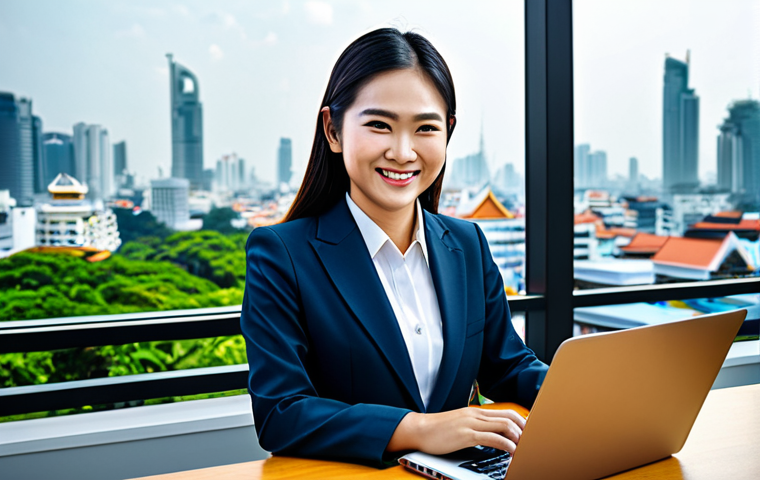 학습자 참여를 위한 게임화 전략 - ** A professional Thai businesswoman in a modest, tailored business suit, smiling confidently while ...