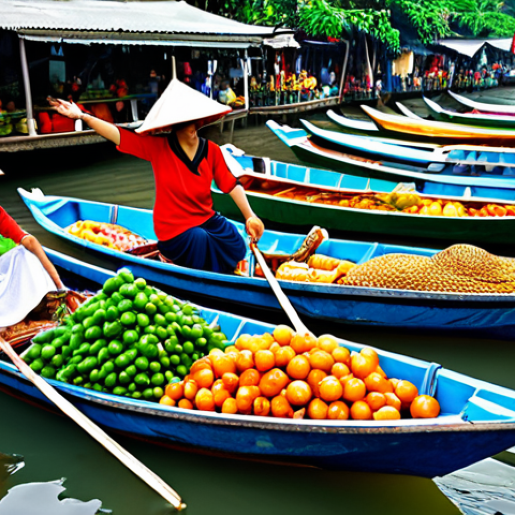소통의 기법을 통한 학습자 성과 향상 - Lively Thai Market Scene**
"A bustling scene at a Thai floating market, filled with colorful boats ...