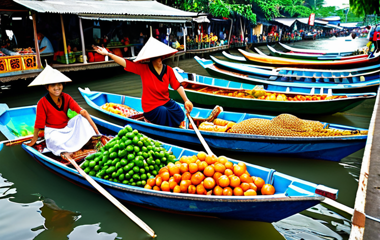 소통의 기법을 통한 학습자 성과 향상 - Lively Thai Market Scene**
"A bustling scene at a Thai floating market, filled with colorful boats ...