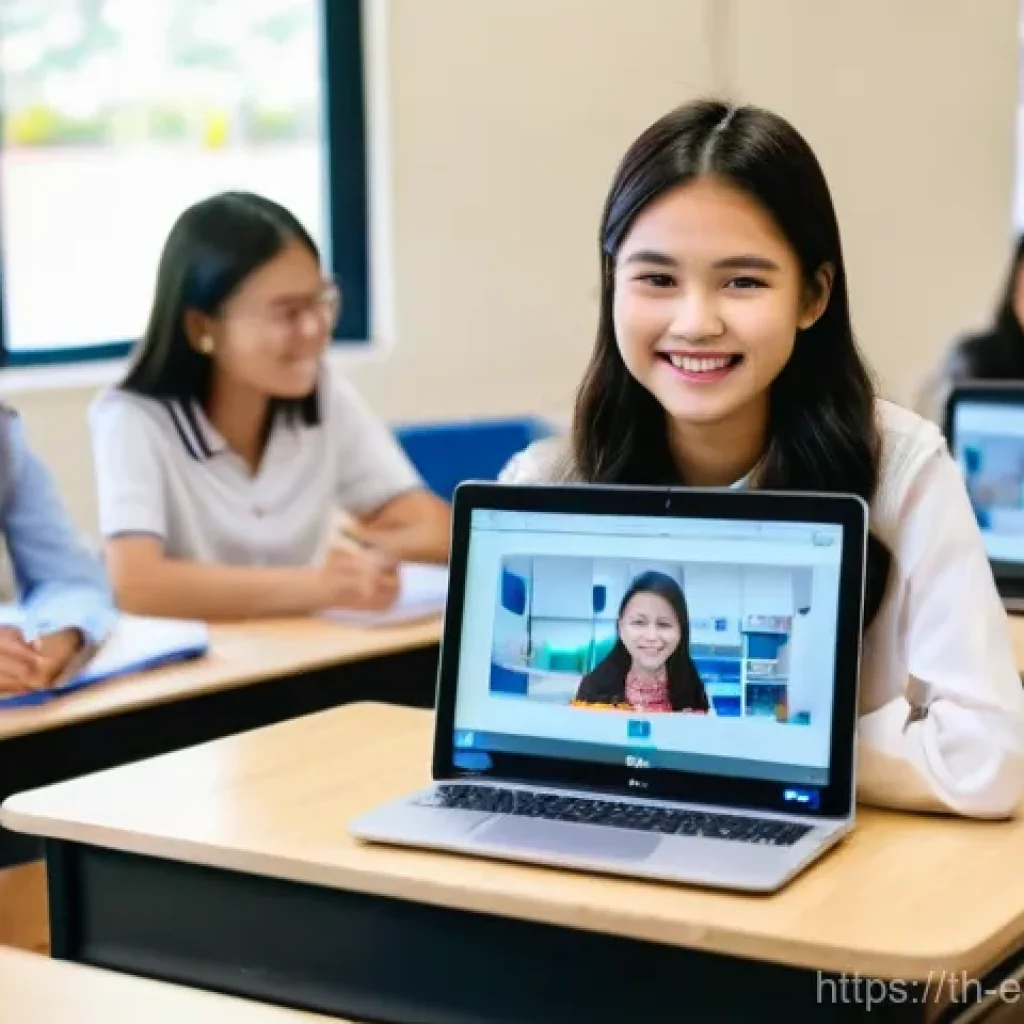 소통 방식에 따른 학습자 반응 분석 - **Prompt:** A vibrant, modern classroom in Thailand featuring a "Hybrid Learning" setup. A diverse g...
