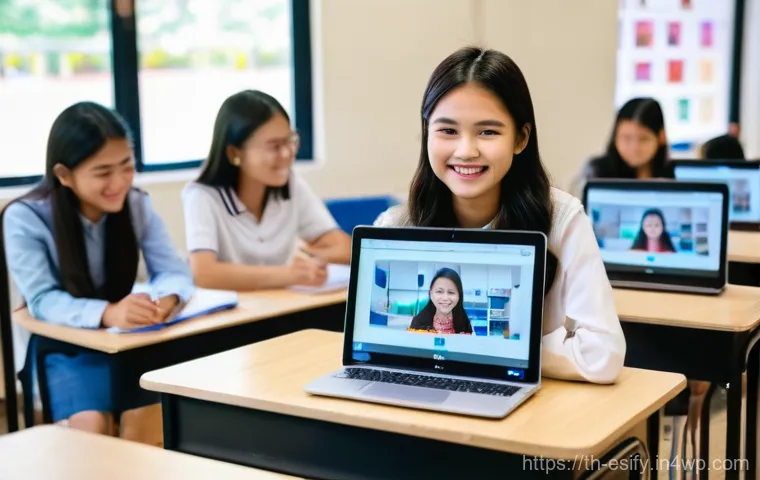 소통 방식에 따른 학습자 반응 분석 - **Prompt:** A vibrant, modern classroom in Thailand featuring a "Hybrid Learning" setup. A diverse g...