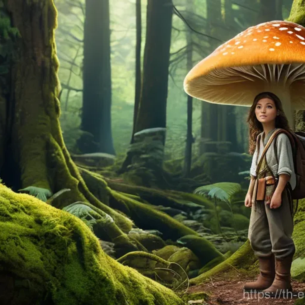 이해를 돕는 시각적 소통 기법 - A young female adventurer, approximately 16 years old, stands amidst a luminous, ancient forest. She...