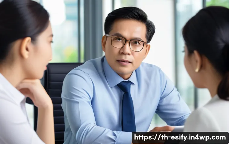 소통 강화를 위한 리더십 기술 - A professional Thai team meeting in a modern office setting, focused on active listening and respect...