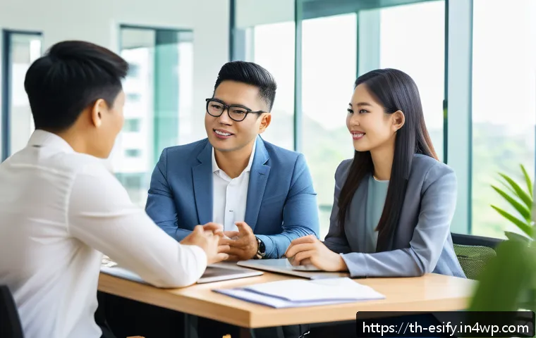 소통과 참여를 연결하는 기법 - A diverse Thai office team in a modern meeting room, engaged in an open discussion circle without hi...