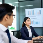 Home 19 커뮤니케이션 기술을 통한 참여 증대 - A professional office meeting scene in Bangkok with diverse Thai colleagues actively engaged in deep...