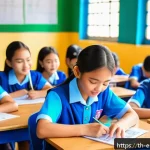 Home 18 학습자 참여 증대를 위한 설문 작성법 - A vibrant and friendly classroom scene in a modern Thai school, showing diverse students happily eng...